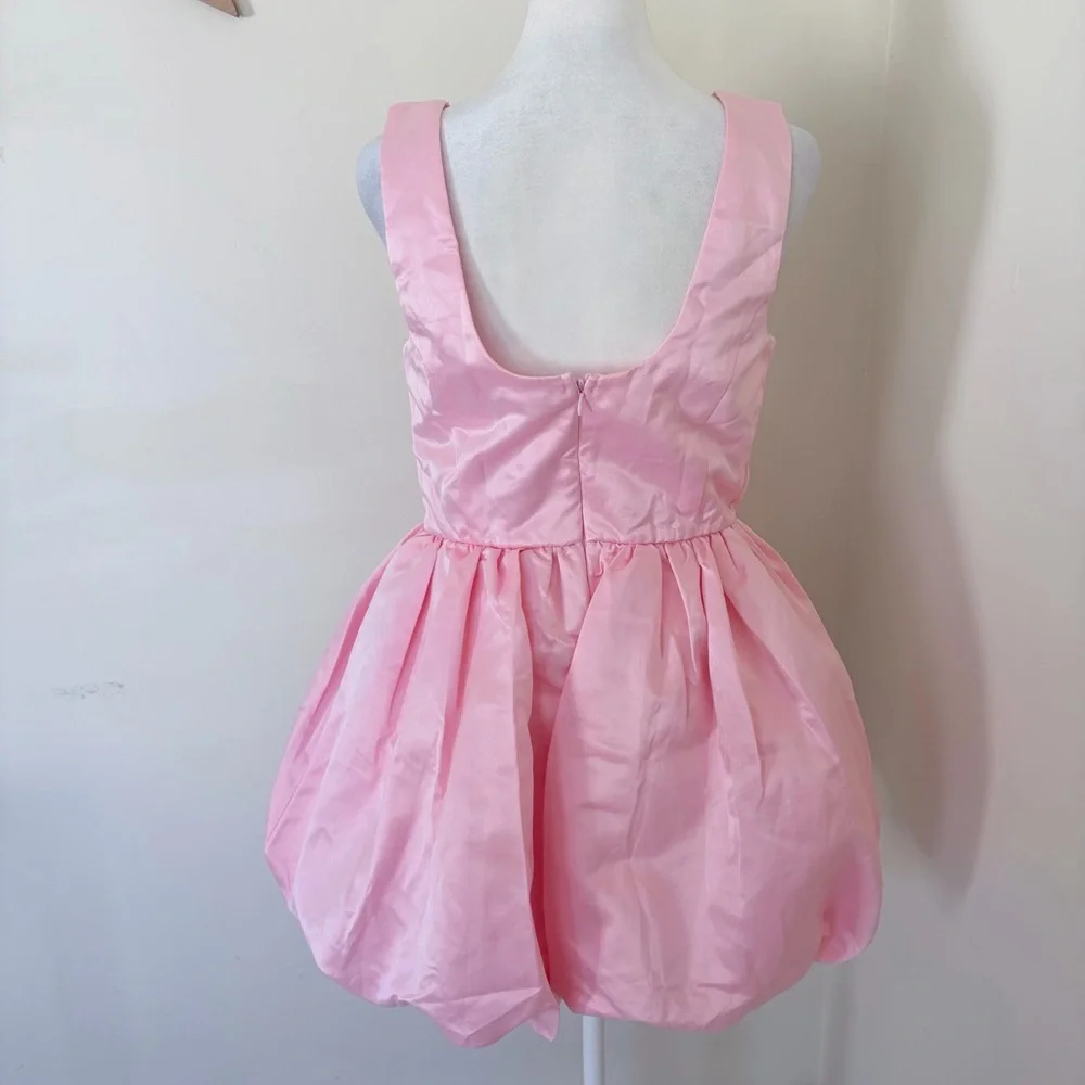 NWOT lulus Regal Cutie Light Pink Satin Square Neck Bubble-Hem Mini Dress READ